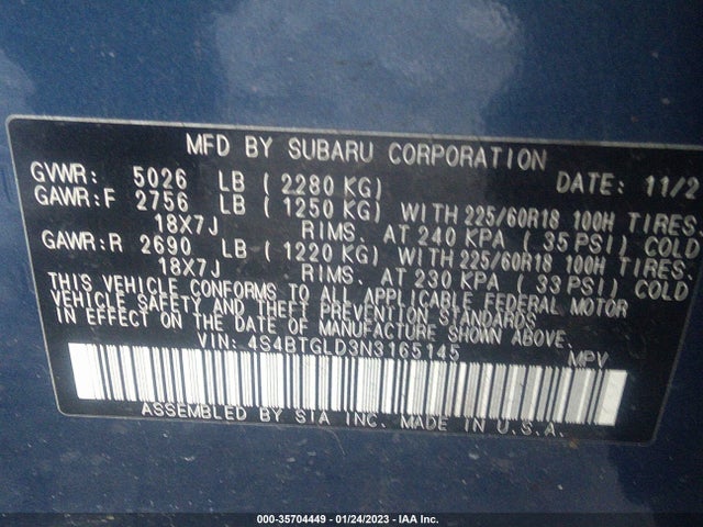 Subaru Outback Onyx Edition Xt 2022 4S4BTGLD3N3165145 Image 10