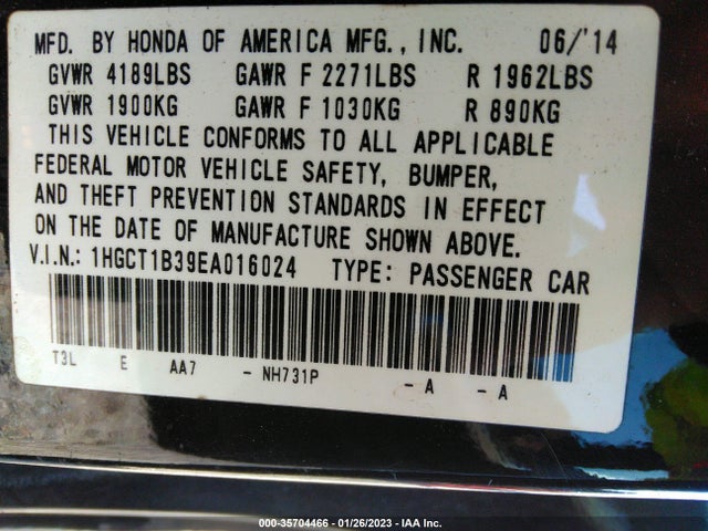 Honda Accord Coupe Lx-s 2014 1HGCT1B39EA016024 Image 9