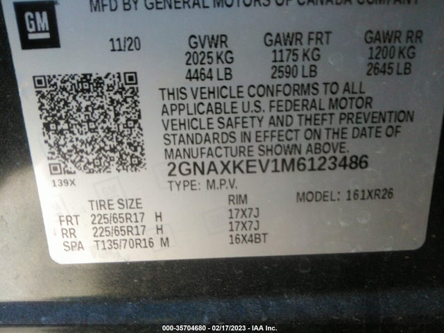 Chevrolet EQUINOX LT 2021 2GNAXKEV1M6123486 Image 9