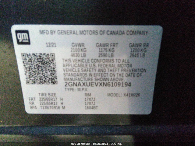 Chevrolet EQUINOX LT 2022 2GNAXUEVXN6109194 Image 9