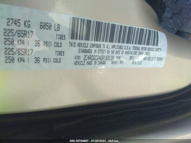 2016 Dodge Grand Caravan, VIN: 2C4RDGCG4GR103130
