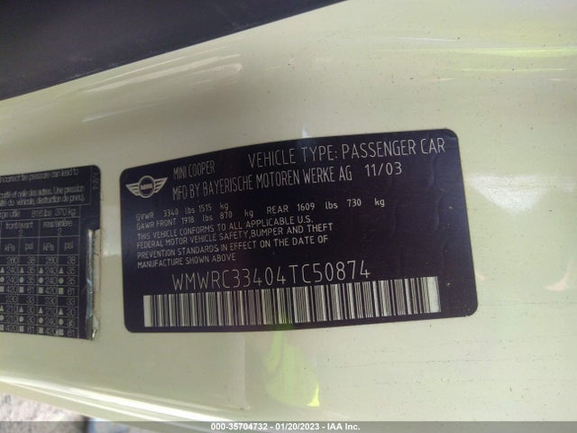 WMWRC33404TC50874 Mini COOPER HARDTOP
