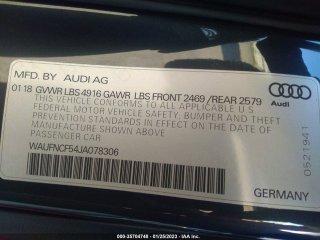 WAUFNCF54JA078306 Audi A5 Sportback Prestige