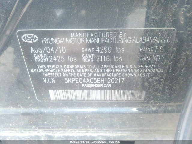 Hyundai Sonata Ltd Pzev 2011 5NPEC4AC5BH120217 Image 10