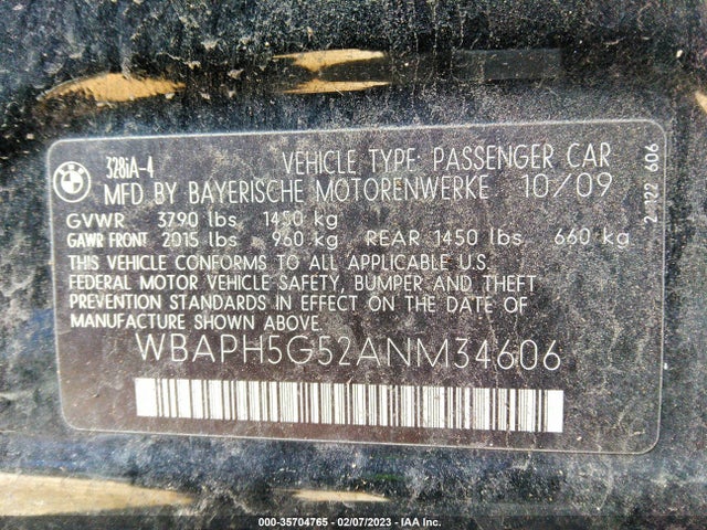 2010 BMW 3 SERIES 328I VIN: WBAPH5G52ANM34606