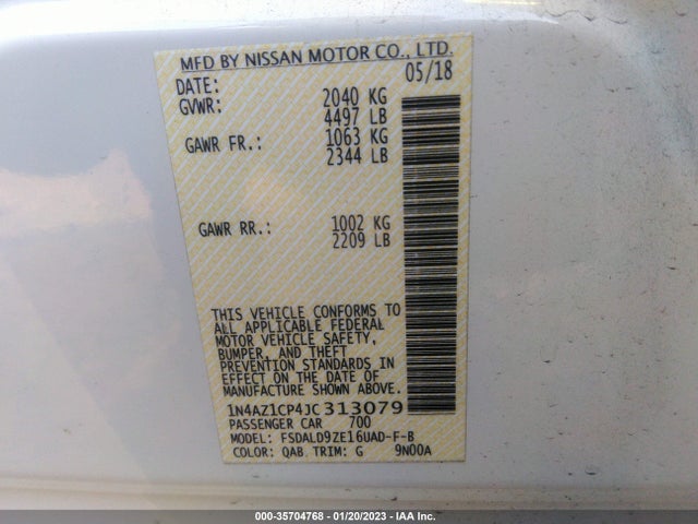 2018 Nissan Leaf, VIN: 1N4AZ1CP4JC313079