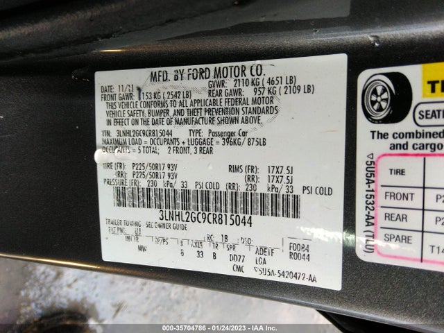 Lincoln MKZ 2012 3LNHL2GC9CR815044 Image 10