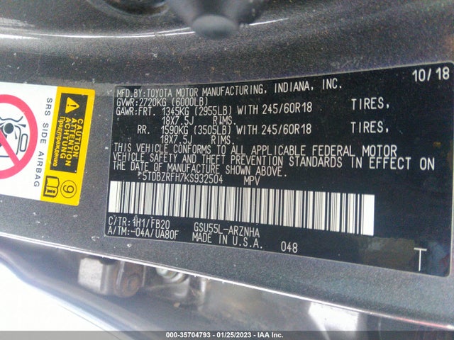 Toyota Highlander Le 2019 5TDBZRFH7KS932504 Image 11