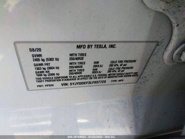 5YJYGDEF3LF037729 Tesla Model Y Long Range/performance