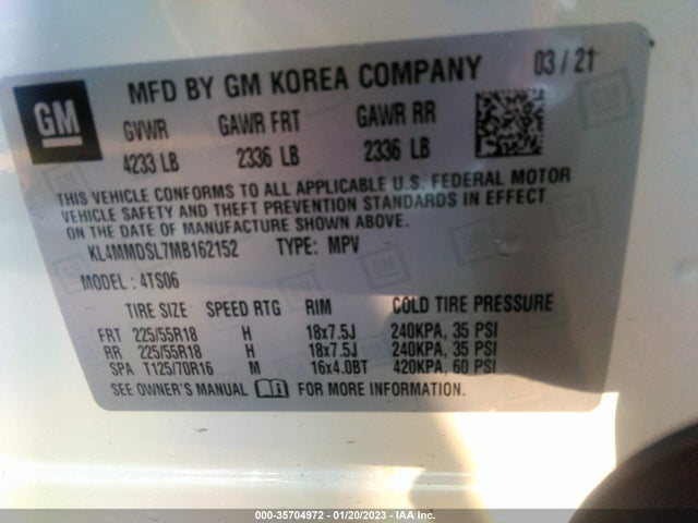 2021 BUICK ENCORE GX SELECT VIN: KL4MMDSL7MB162152