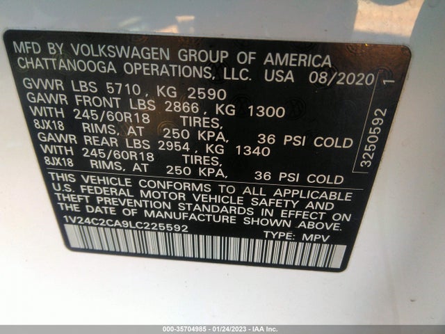 2020 Volkswagen Atlas, VIN: 1V24C2CA9LC225592
