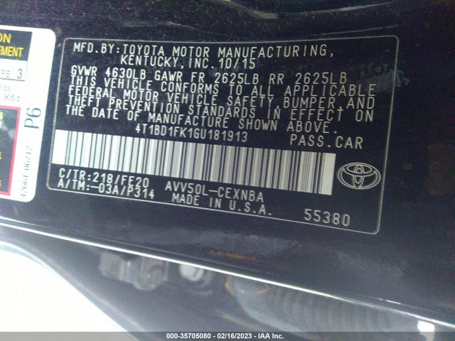 2016 Toyota Camry, VIN: 4T1BD1FK1GU181913