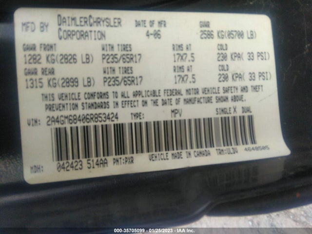 2A4GM68406R853424 Chrysler Pacifica Touring