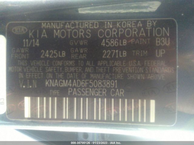 KNAGM4AD6F5083891 KIA OPTIMA HYBRID