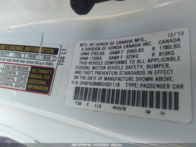 2014 HONDA CIVIC COUPE EX VIN: 2HGFG3B88EH501118