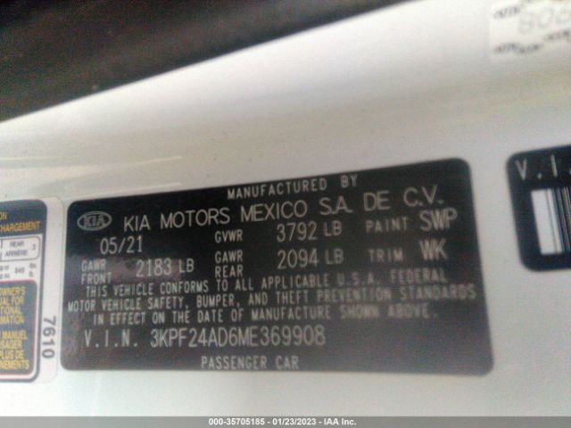 3KPF24AD6ME369908 KIA Forte Lxs