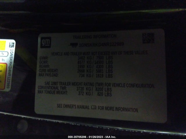 Chevrolet TAHOE RST 2022 1GNSKRKD4NR122989 Image 9
