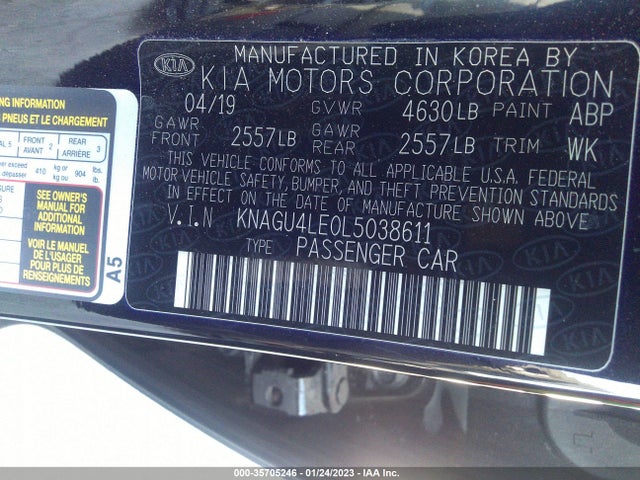 2020 KIA OPTIMA HYBRID EX VIN: KNAGU4LE0L5038611