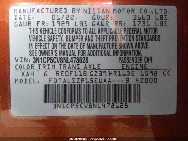 2022 Nissan Kicks, VIN: 3N1CP5CV8NL478628