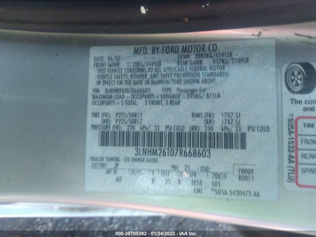 Lincoln MKZ 2007 3LNHM26T07R668603 Image 10