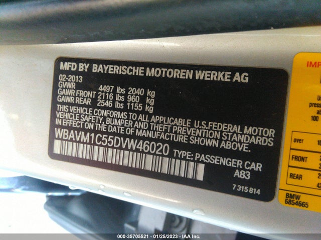 2013 BMW X1 28I VIN: WBAVM1C55DVW46020