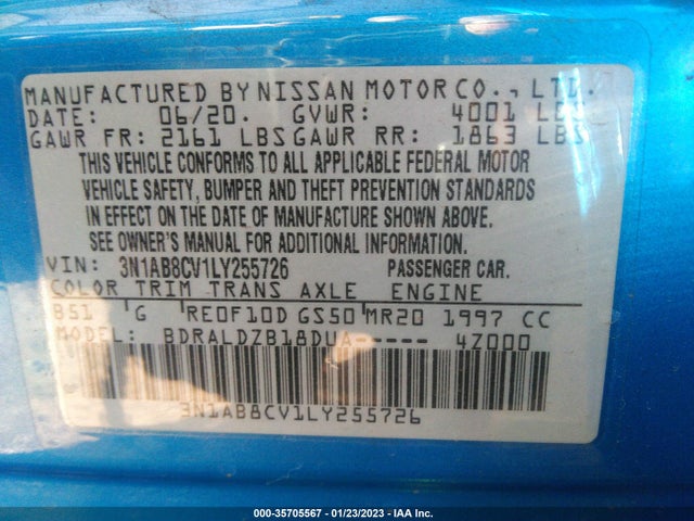 2020 Nissan Sentra, VIN: 3N1AB8CV1LY255726