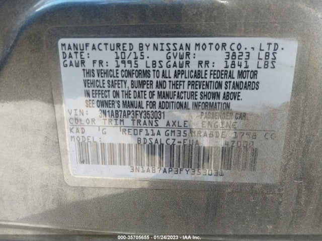 Nissan Sentra 2015 3N1AB7AP3FY353031 Image 10