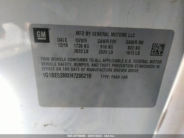 Chevrolet CRUZE LT 2017 1G1BE5SMXH7206218 Image 10