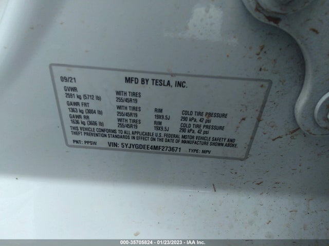 Tesla Model Y 2021 5YJYGDEE4MF273671 Image 10