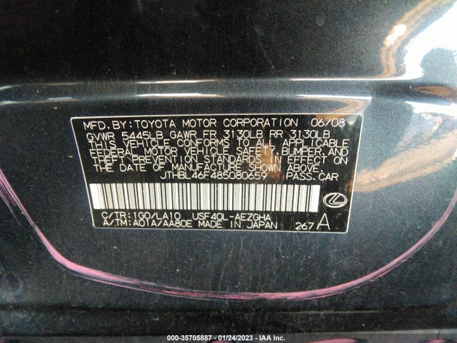 2008 LEXUS LS 460 VIN: JTHBL46F485080659