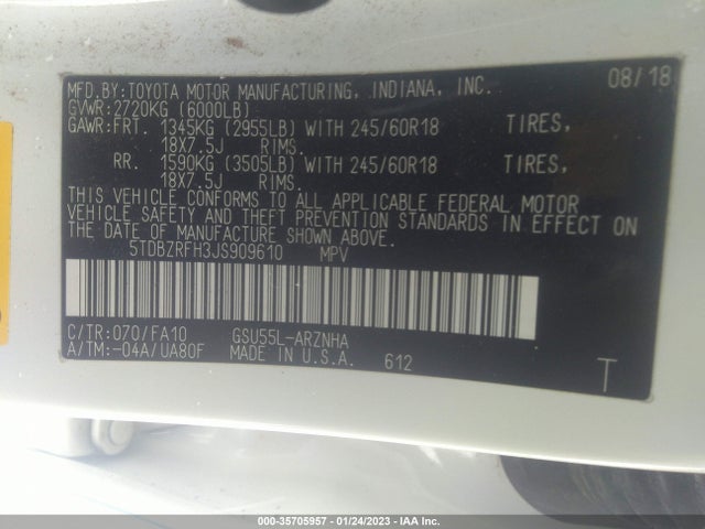 Toyota Highlander Le 2018 5TDBZRFH3JS909610 Image 9