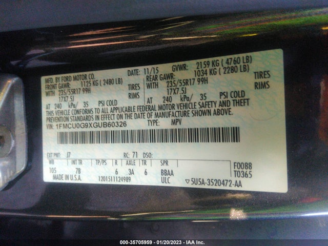 Ford Escape 2016 1FMCU0G9XGUB60326 Image 23