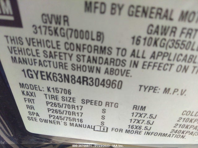 Cadillac Escalade 2004 1GYEK63N84R304960 Image 9