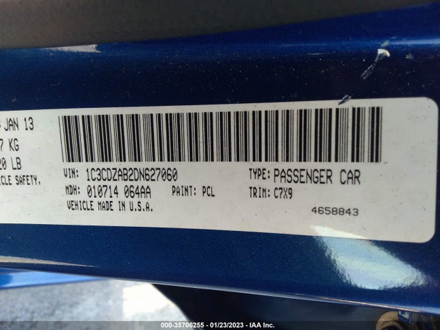 2013 DODGE AVENGER SE VIN: 1C3CDZAB2DN627060