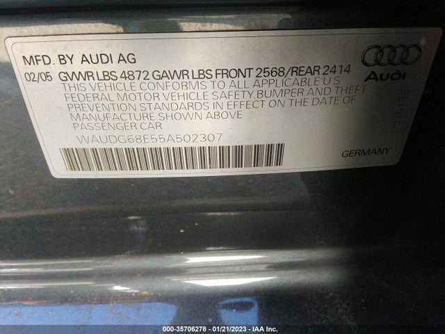 Audi A4 3.2l 2005 WAUDG68E55A502307 Image 10