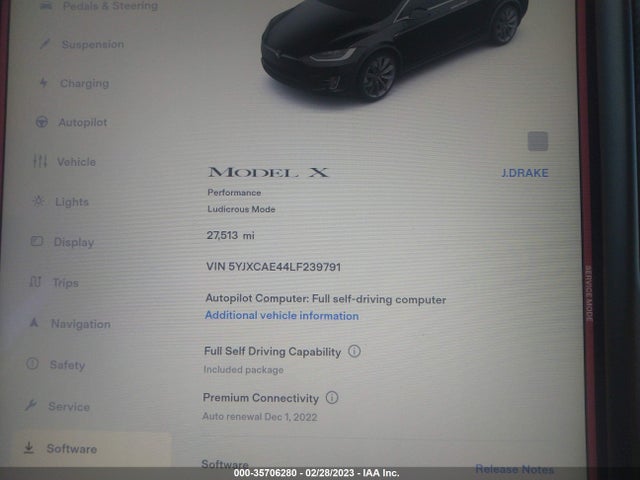 2020 TESLA MODEL X PERFORMANCE VIN: 5YJXCAE44LF239791