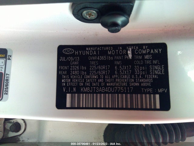 2013 HYUNDAI TUCSON GL VIN: KM8JT3AB4DU775117