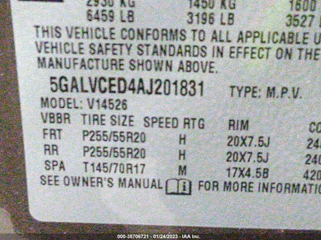 2010 BUICK ENCLAVE CXL W/2XL VIN: 5GALVCED4AJ201831