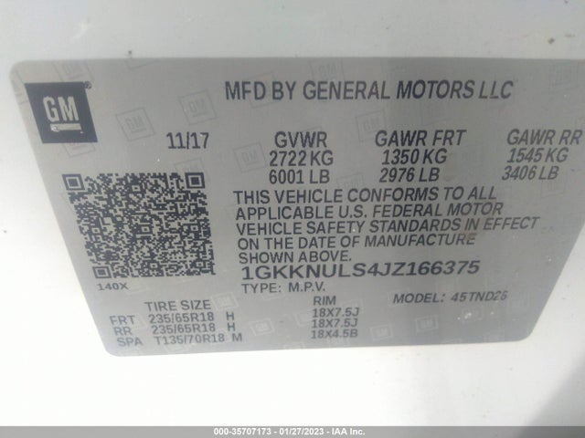 2018 GMC Acadia, VIN: 1GKKNULS4JZ166375