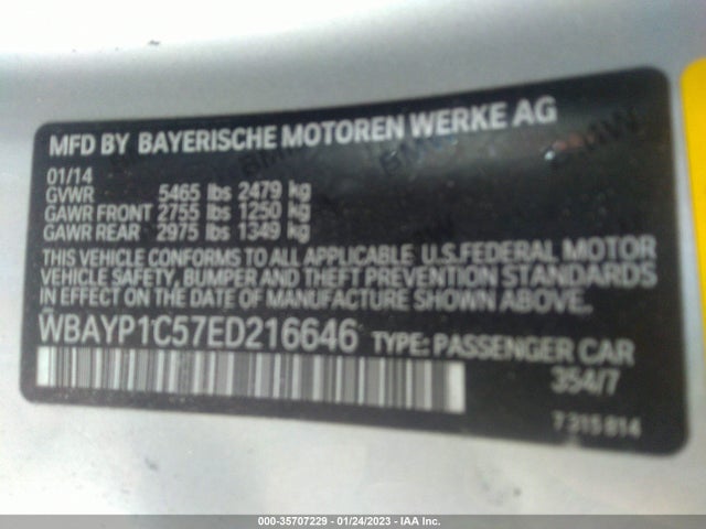 2014 BMW 6 SERIES 650I XDRIVE VIN: WBAYP1C57ED216646