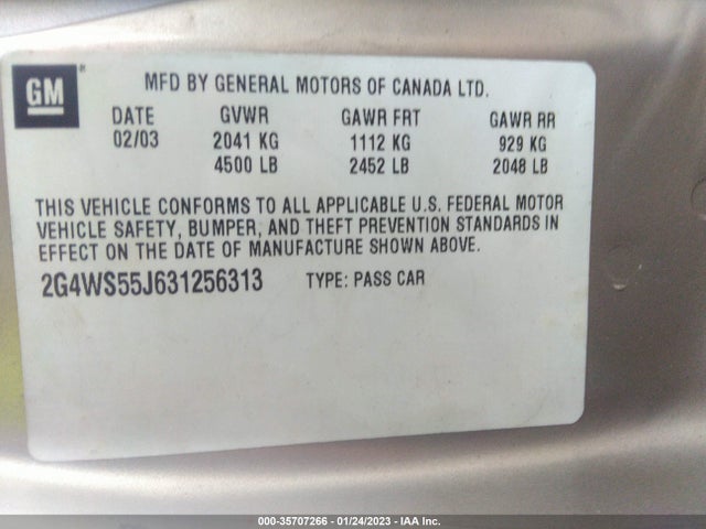 2003 BUICK CENTURY CUSTOM VIN: 2G4WS55J631256313