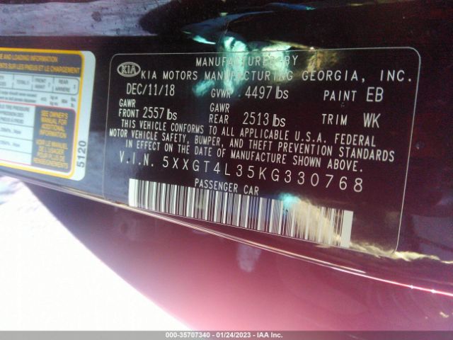 5XXGT4L35KG330768 KIA Optima Lx