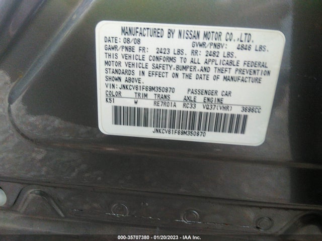 35707380 :رقم المزاد ، JNKCV61F69M350970 vin ، 2009 Infiniti G37 Sedan X مزاد بيع