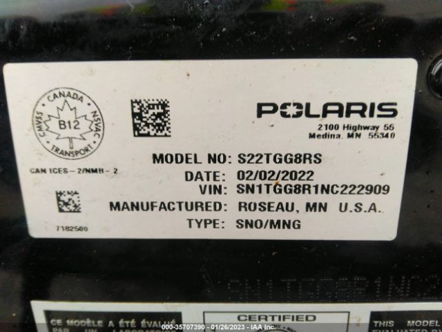 2022 POLARIS 850 RMK SN1TGG8R1NC222909 Photo 8