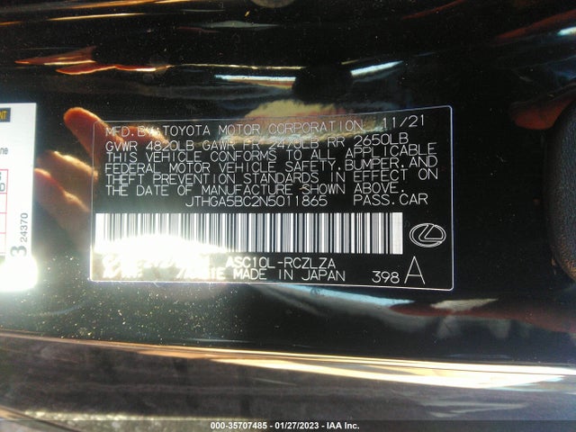 2022 Lexus RC, VIN: JTHGA5BC2N5011865