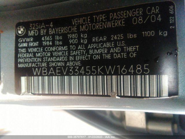 WBAEV33455KW16485 BMW 3 Series 325i