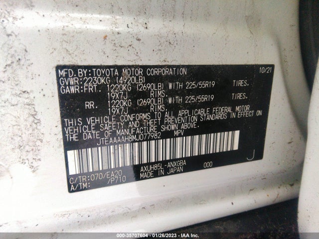 2021 Toyota Venza, VIN: JTEAAAAH8MJ077982