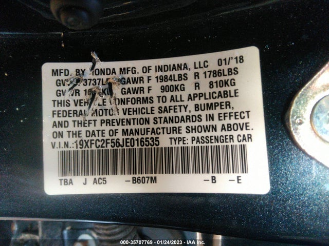 2018 HONDA CIVIC SEDAN LX VIN: 19XFC2F56JE016535