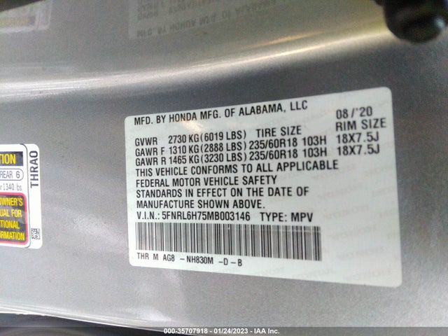 2021 Honda Odyssey, VIN: 5FNRL6H75MB003146