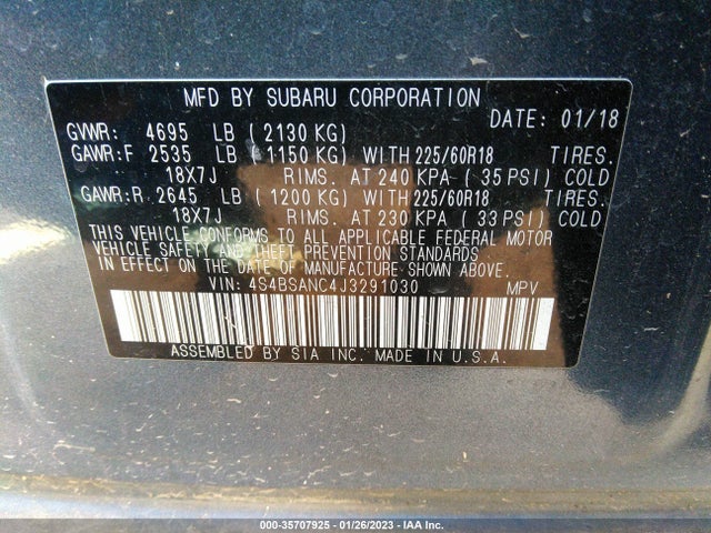 Subaru Outback Limited 2018 4S4BSANC4J3291030 Image 11